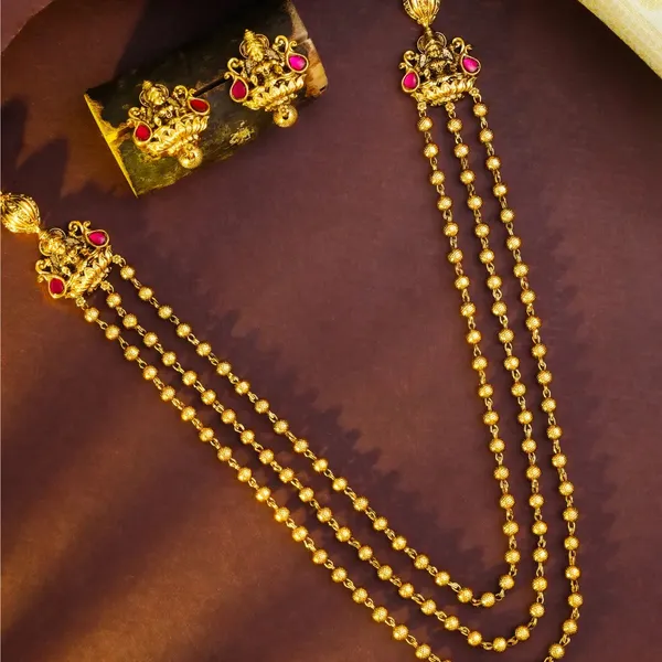 Antique_Three_Layer_Lakshmi_Necklace_Set_T_50_Red