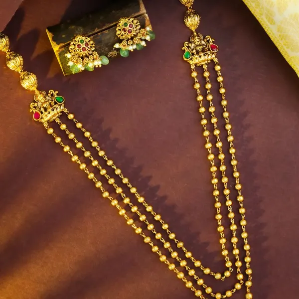 Antique_Three_Layer_Lakshmi_Necklace_Set_T_50_Green