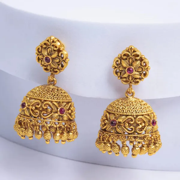 Antique_Gold_Plated_Temple_Jhumka_R_859_Red