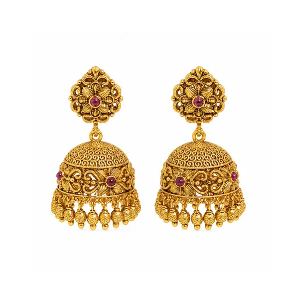 Antique_Gold_Plated_Temple_Jhumka_R_859_Green