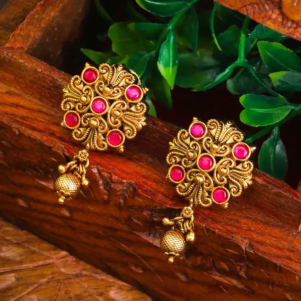 Antique_Flower_Gold_Plated_Bali_J_327_Red