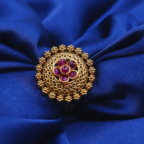 South_Indian_Gold_Plated_Flower_Ring_V_1986_Red