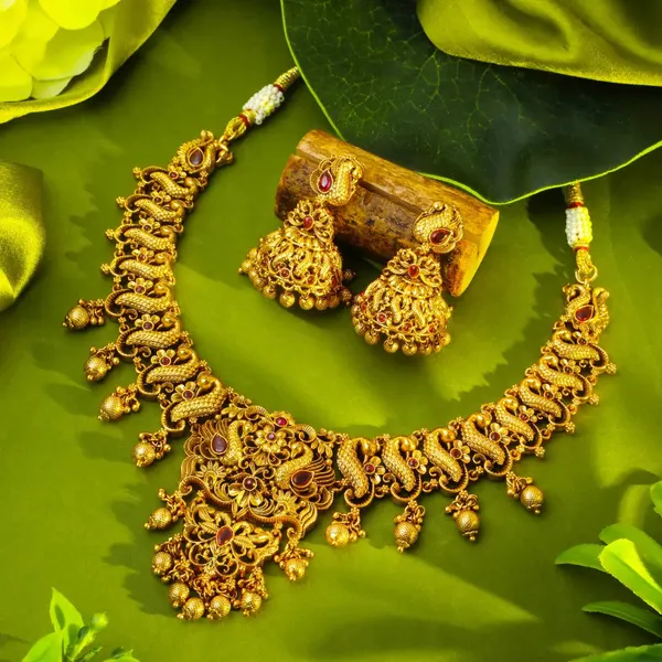 Peacock_Flower_Short_Necklace_Set_K_1239_Red
