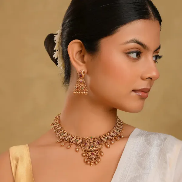 Peacock_Flower_Short_Necklace_Set_K_1239_Green