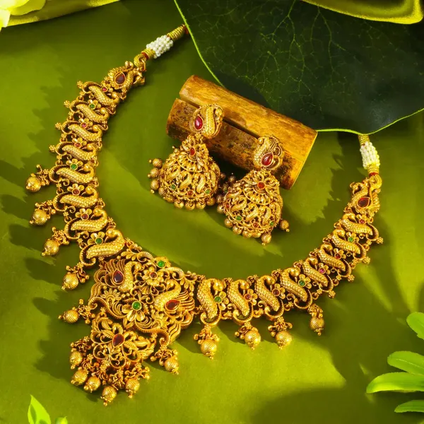 Peacock_Flower_Short_Necklace_Set_K_1239_Green