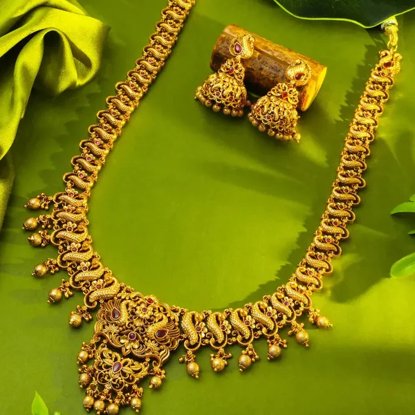 Peacock_Flower_Long_Necklace_Set_K_1240_Red