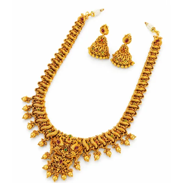 Peacock_Flower_Long_Necklace_Set_K_1240_Green