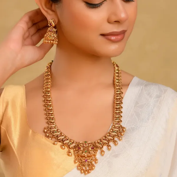 Peacock_Flower_Long_Necklace_Set_K_1240_Green