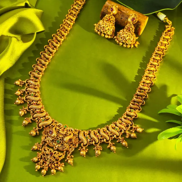 Peacock_Flower_Long_Necklace_Set_K_1240_Green