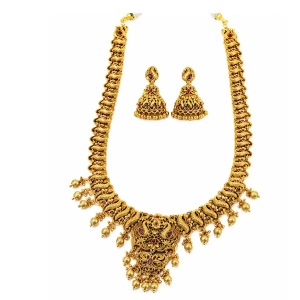 Peacock_Flower_Long_Necklace_Set_K_1240_Green
