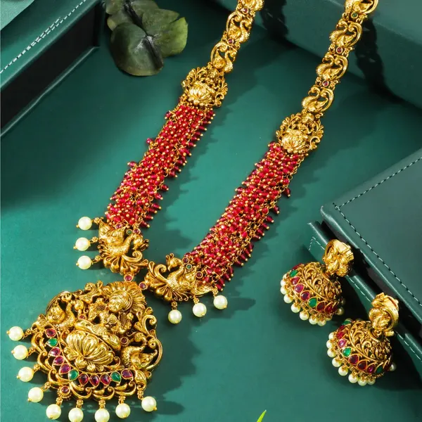 Lakshmi_Peacock_Long_Necklace_Set_K_1601_Red
