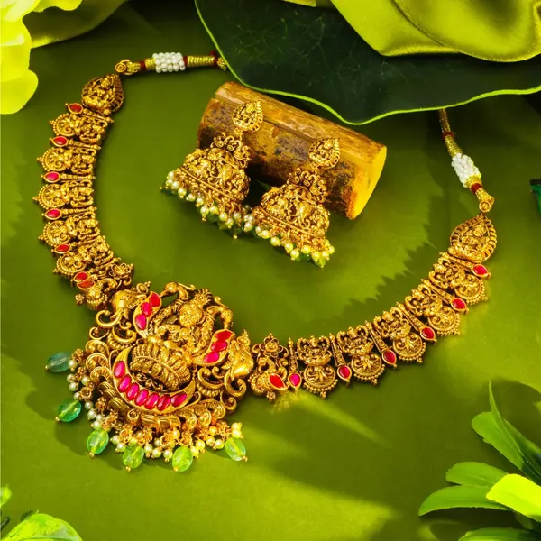 Divine_Lakshmi_Temple_Short_Necklace_Set_J_138_Red