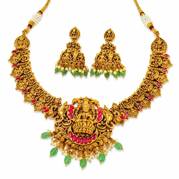 Divine_Lakshmi_Temple_Short_Necklace_Set_J_138_Green