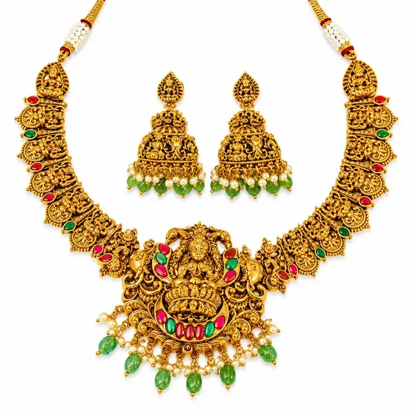 Divine_Lakshmi_Temple_Short_Necklace_Set_J_138_Green