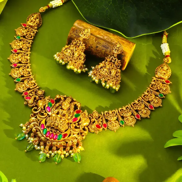 Divine_Lakshmi_Temple_Short_Necklace_Set_J_138_Green