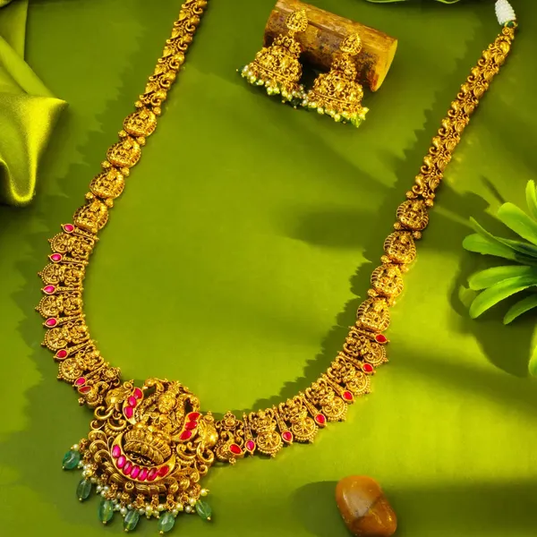 Divine_Lakshmi_Temple_Long_Necklace_Set_J_139_Red