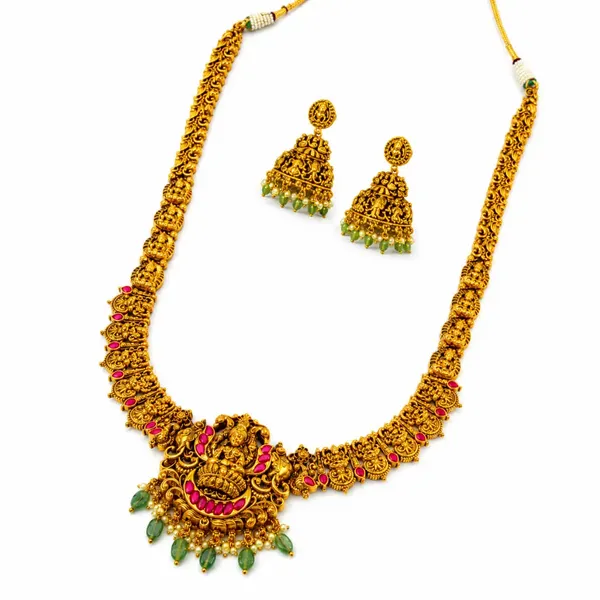 Divine_Lakshmi_Temple_Long_Necklace_Set_J_139_Green