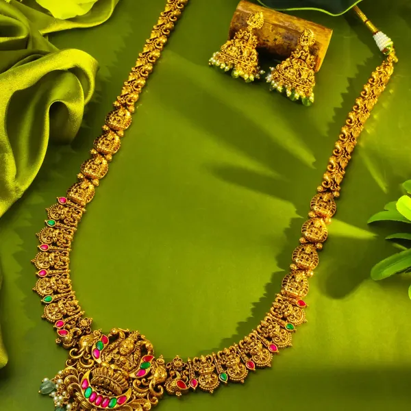 Divine_Lakshmi_Temple_Long_Necklace_Set_J_139_Green