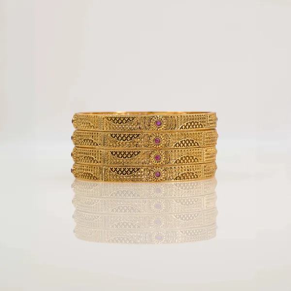 Carved_Antique_Temple_Bangle_V_1828_Red_Pack_Of_4