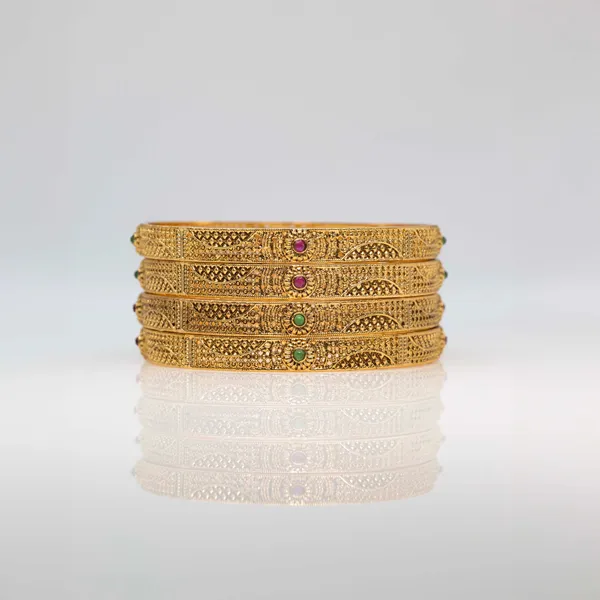 Carved_Antique_Temple_Bangle_V_1828_Green_Pack_Of_4
