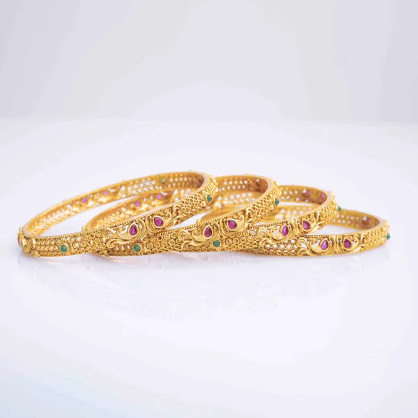 Regal_Peacock_Gold_Plated_Antique_Bangle_V_864_Green_Pack_Of_4