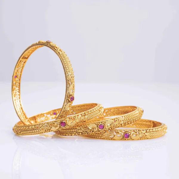 Peacock_Gold_Plated_Temple_Bangle_V_1246_Red_Pack_Of_4