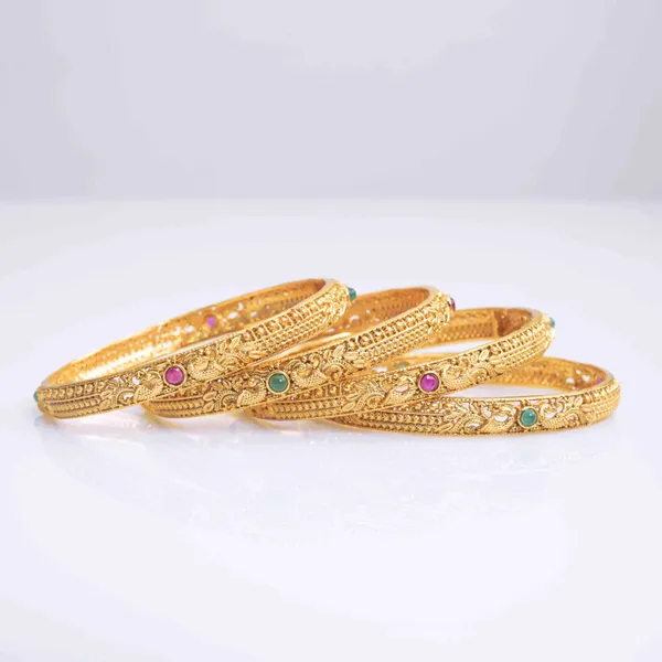 Peacock_Gold_Plated_Temple_Bangle_V_1246_Green_Pack_Of_4