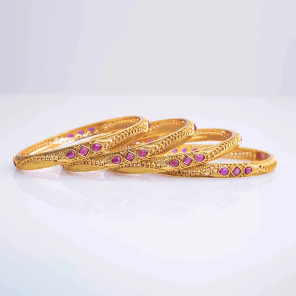 Classic_Gold_Plated_Temple_Bangle_V_1242_Red_Pack_Of_4