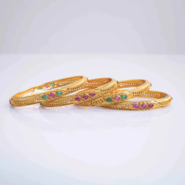 Classic_Gold_Plated_Temple_Bangle_V_1242_Green_Pack_Of_4