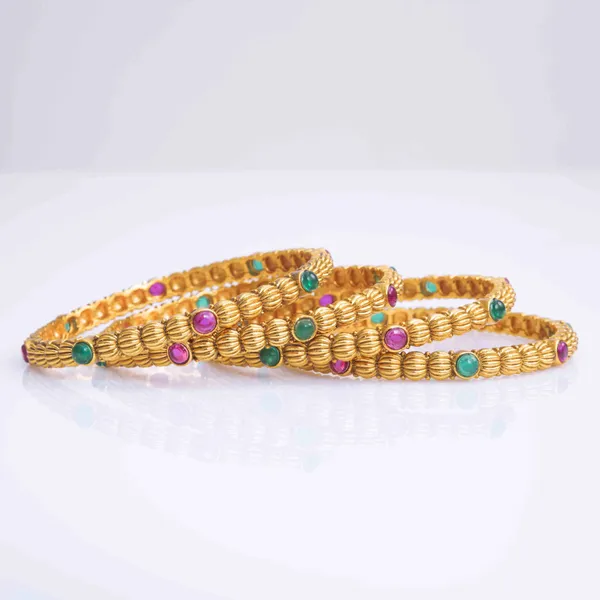 Gold_Plated_Textured_Bangle_V_1245_Green_Pack_Of_4