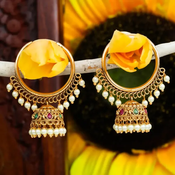 Gold_Plated_Bali_With_Stone_Studded_Jhumka_T_25_Green
