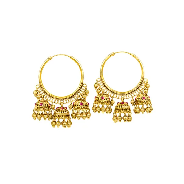 Antique_Gold_Plated_Bali_With_Three_Jhumka_T_29_Red