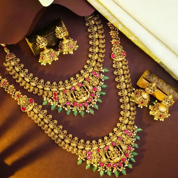 Lakshmi_Temple_Jewellery_Combo_Necklace_Set_J_151_N_Red