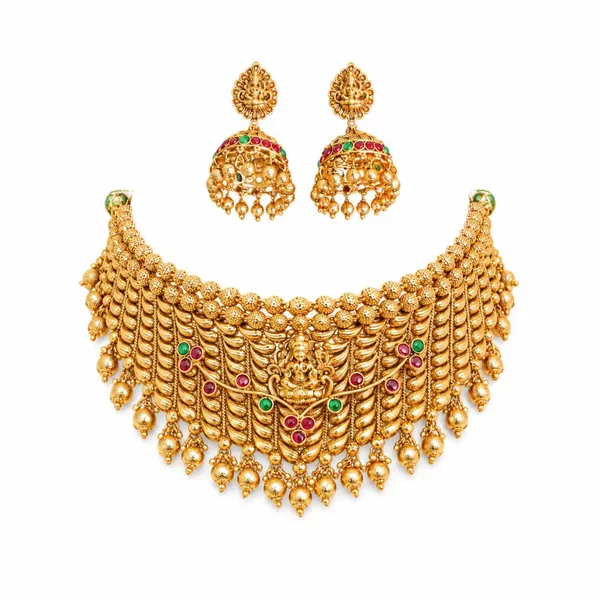 Antique_Ruby_Green_Peacock_Temple_Choker_Set_N_778_Green
