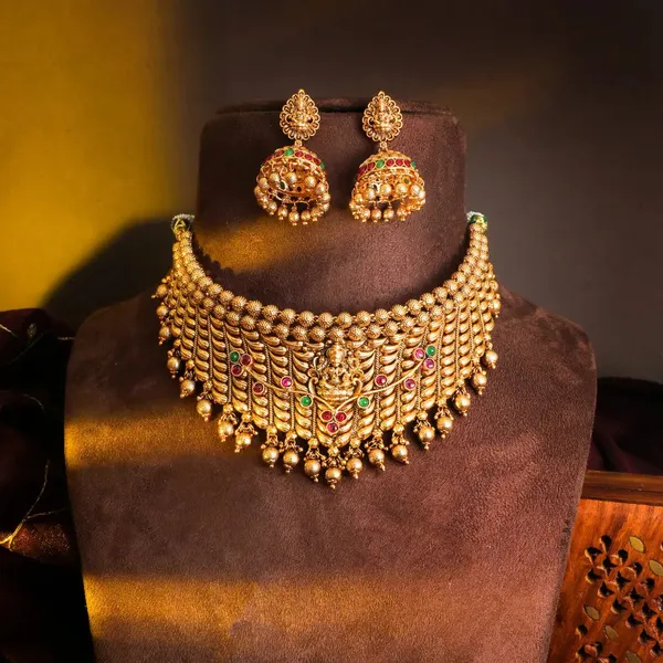 Antique_Ruby_Green_Peacock_Temple_Choker_Set_N_778_Green
