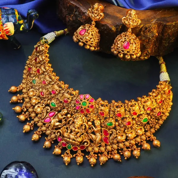 Antique_Lakshmi_Peacock_Temple_Choker_Set_Green