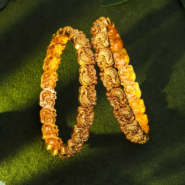 Antique_Gold_Plated_Peacock_Bangle_K_1003_Gold_Pack_Of_2