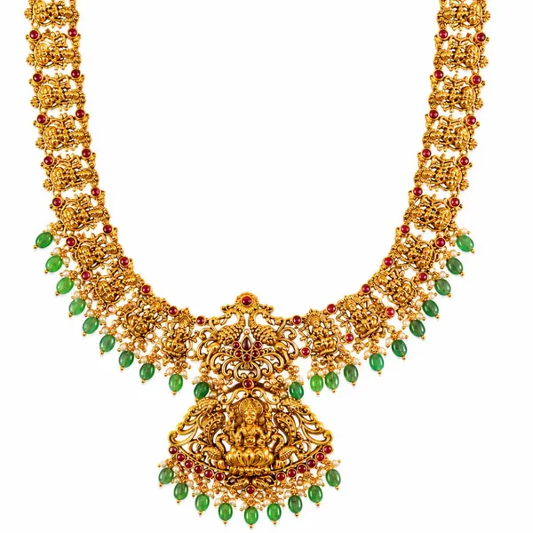 Antique_Lakshmi_Temple_Long_Necklace_Set_With_Green_Beads_L_91_Red