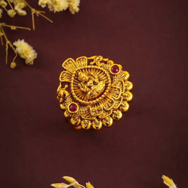 South_Indian_Laxmi_Gold_Plated_Antique_Ring_V_1984_Red