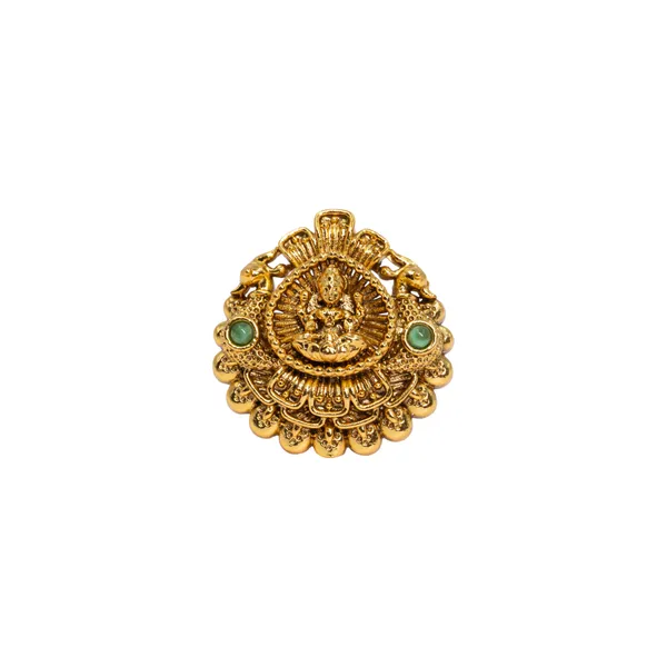 South_Indian_Laxmi_Gold_Plated_Antique_Ring_V_1984_Green