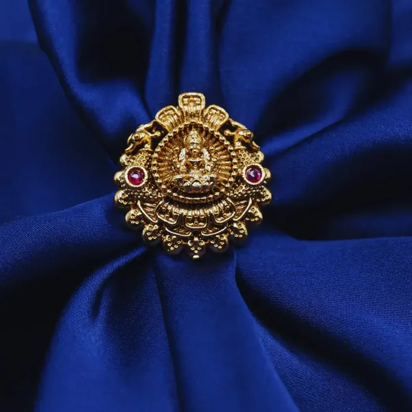 South_Indian_Laxmi_Gold_Plated_Antique_Ring_V_1984_Green
