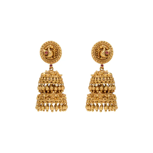 Long_Peacock_Gold_Plated_Jumka_R_2124_Red