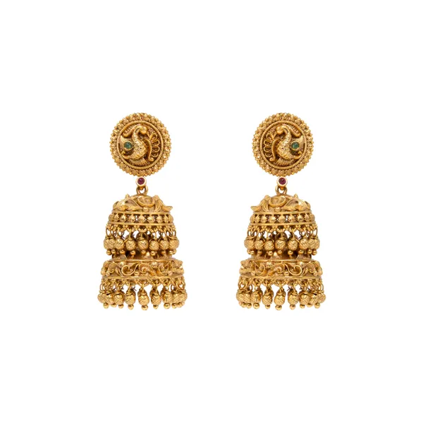 Long_Peacock_Gold_Plated_Jumka_R_2124_Green