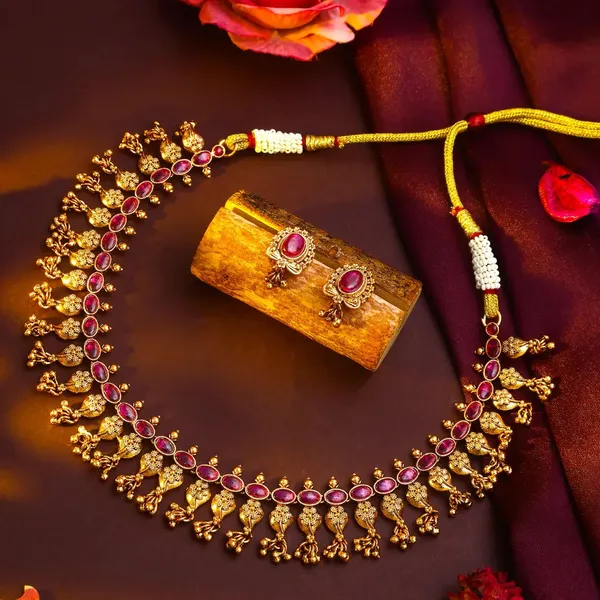 Ethnic_Elegance_Temple_Necklace_Set_Red