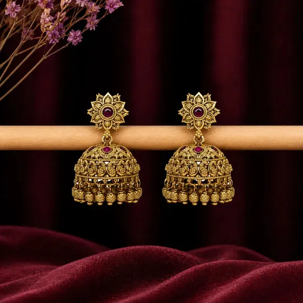 Antique_Temple_Gold_Plated_Jumka_R_2180_Red