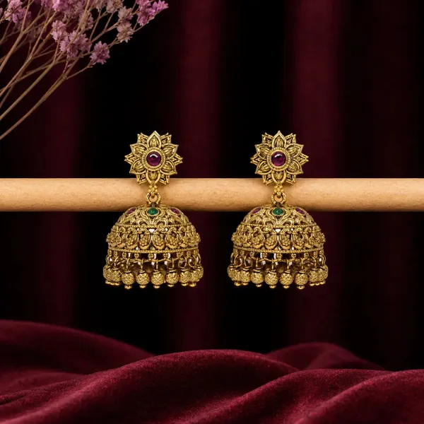Antique_Temple_Gold_Plated_Jumka_R_2180_Green