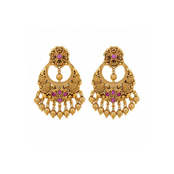 Antique_Gold_Plated_Temple_Chandbali_R_1056_Red