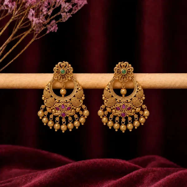 Antique_Gold_Plated_Temple_Chandbali_R_1056_Green