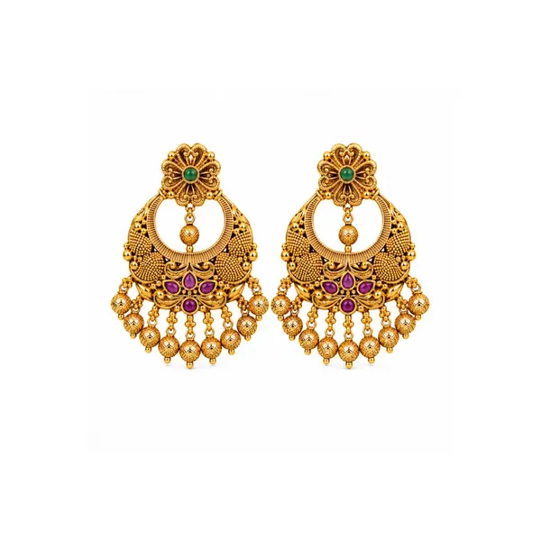Antique_Gold_Plated_Temple_Chandbali_R_1056_Green