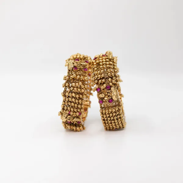 Lakshmi_Lotus_Antique_Gold_Plated_Bangle_K_999_Green
